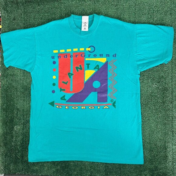 Fruit of the Loom Other - Vintage 90s Atlanta Underground T-Shirt Teal XL Single Stitch Tourist Colorful